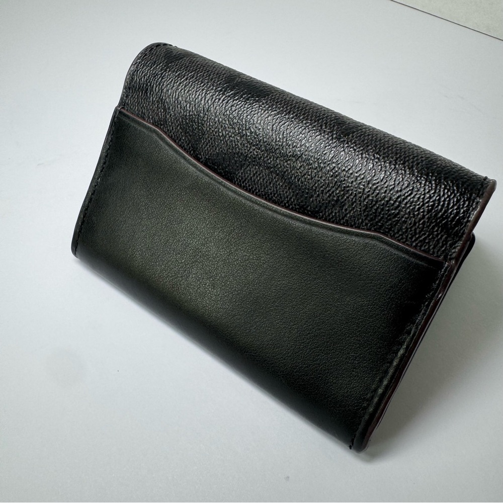 COACH Card Case Wallet #C2122-91663 Black Coated Canvas Signature C Logo Leather - Picture 2 of 10
